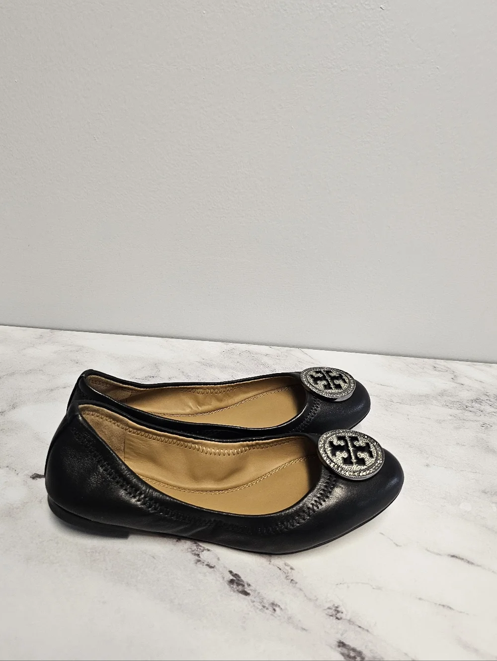 Tory Burch Liana Leather Ballet Flat Navy Blue‎  5.5 New With Box